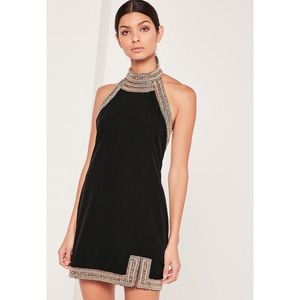 Missguided Embellished Halter Low Back Dress